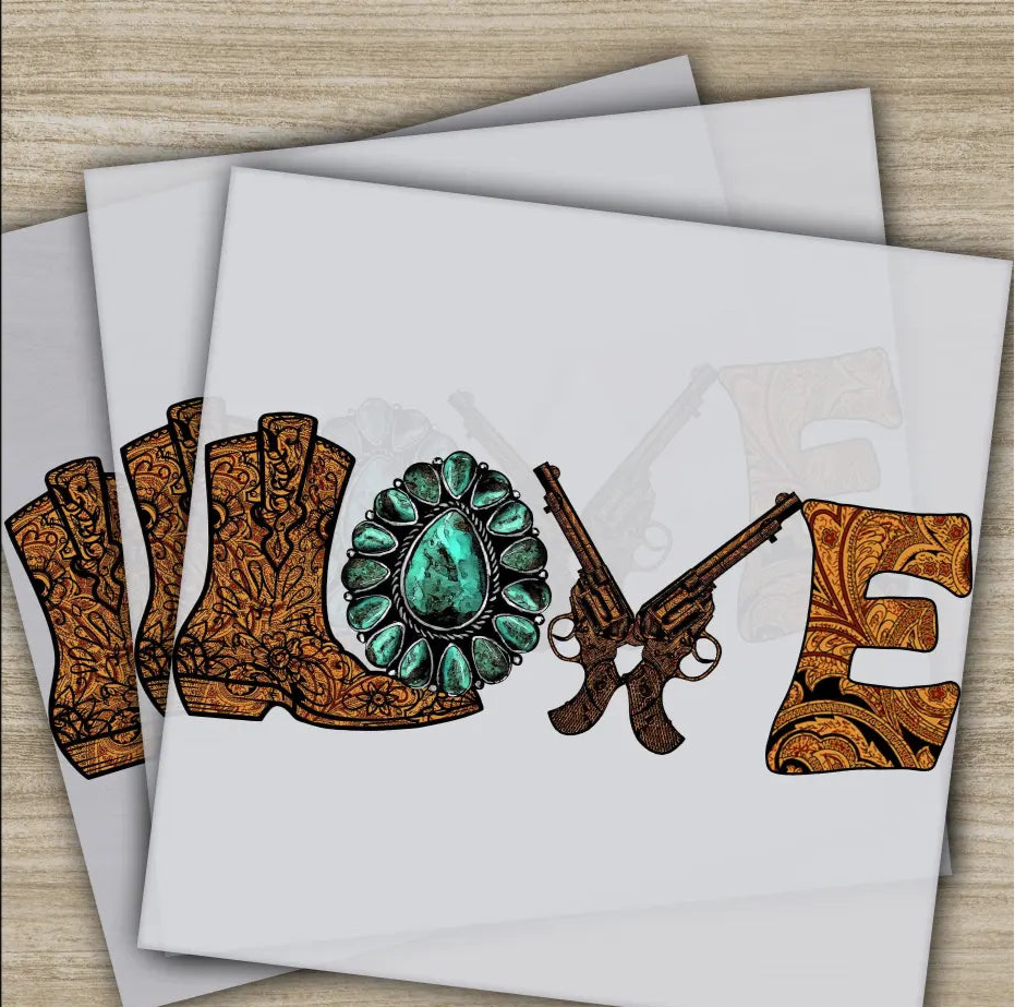 Western Love And Guns Ready to Press Personalized DTF Transfers Valentines Gift High Quality Heat Press DTF Transfers