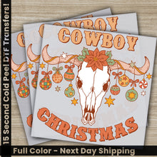 Load image into Gallery viewer, a pair of cowboy christmas cards with a cow skull