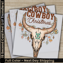 Load image into Gallery viewer, two cowboy christmas cards with a cow skull on them