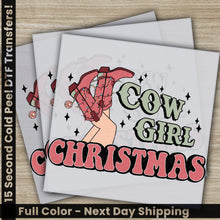 Load image into Gallery viewer, a pair of greeting cards with the words cow girl christmas
