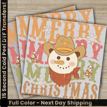 Load image into Gallery viewer, two christmas cards with a snowman wearing a cowboy hat