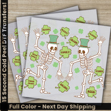 Load image into Gallery viewer, a pair of skeleton stickers for st patrick&#39;s day