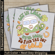 Load image into Gallery viewer, a set of three greeting cards featuring a bus and shamrocks
