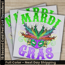 Load image into Gallery viewer, a pair of mardi gras cards with a mardi gras mask
