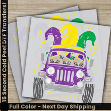 Load image into Gallery viewer, two greeting cards with a jeep with a clown riding on top of it