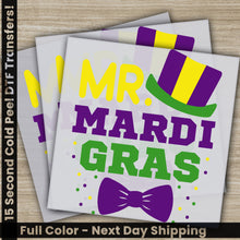 Load image into Gallery viewer, a pair of mardi gras cards with a bow tie