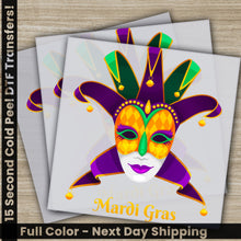 Load image into Gallery viewer, a pair of mardi gras cards with a mardi gras mask