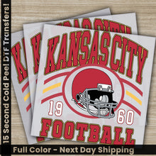 Load image into Gallery viewer, two kansas city football stickers on a wooden table