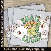Load image into Gallery viewer, a pair of greeting cards with a unicorn and a rainbow