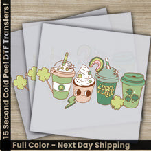 Load image into Gallery viewer, a set of three greeting cards featuring starbucks coffees