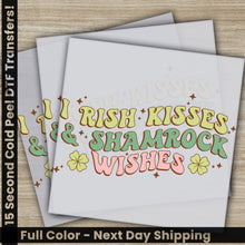 Load image into Gallery viewer, a set of three greeting cards with the words irish kisses and shamrock wishes