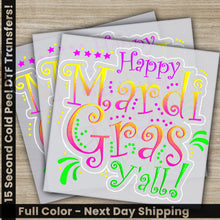 Load image into Gallery viewer, two greeting cards with the words happy mardi gras y&#39;all
