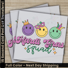 Load image into Gallery viewer, a set of three greeting cards with the words grandi gras squad on them