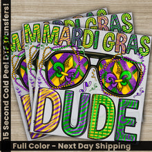 Load image into Gallery viewer, a pair of mardi gras stickers on a wooden table