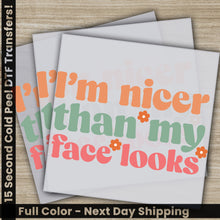 Load image into Gallery viewer, a pair of cards with the words i&#39;m nicer than my facebooks