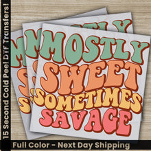 Load image into Gallery viewer, a set of three stickers that say mostly sweet sometimes sauce