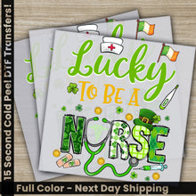 Load image into Gallery viewer, a st patrick&#39;s day greeting card with the words lucky to be a nurse