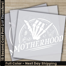 Load image into Gallery viewer, a close up of a piece of paper with the words motherhood on it
