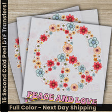 Load image into Gallery viewer, a peace and love card with flowers on it
