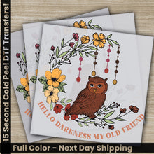 Load image into Gallery viewer, two cards with an owl and flowers on them
