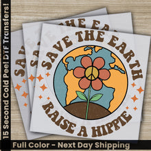 Load image into Gallery viewer, two stickers that say save the earth, raise a hippie
