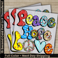 Load image into Gallery viewer, a pair of peace love stickers on top of each other
