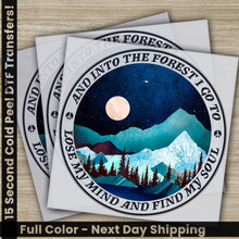 Load image into Gallery viewer, two stickers with a mountain scene and a full moon
