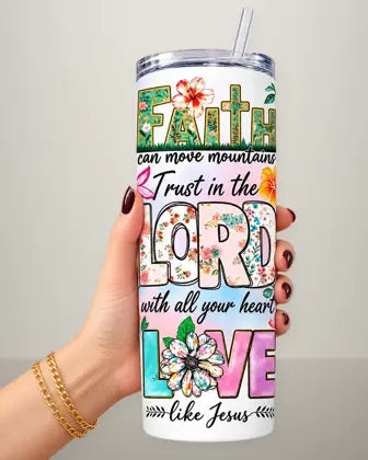 UV DTF floral wrap applied to a skinny tumbler